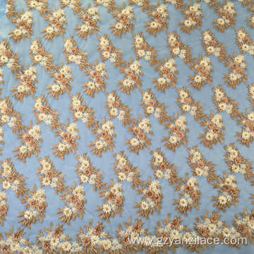 Orange Handmade Stone 3D Flower Fabric